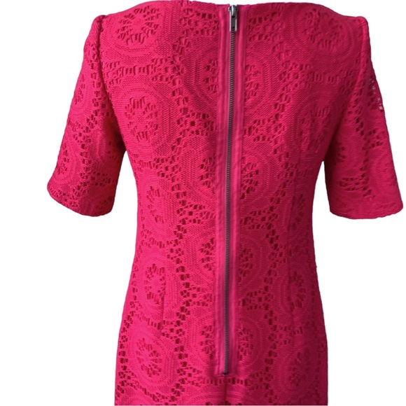 ADRIANNA PAPELL HOT PINK MEDALLION LACE CUTOUT SHIFT DRESS - Picture 14 of 16
